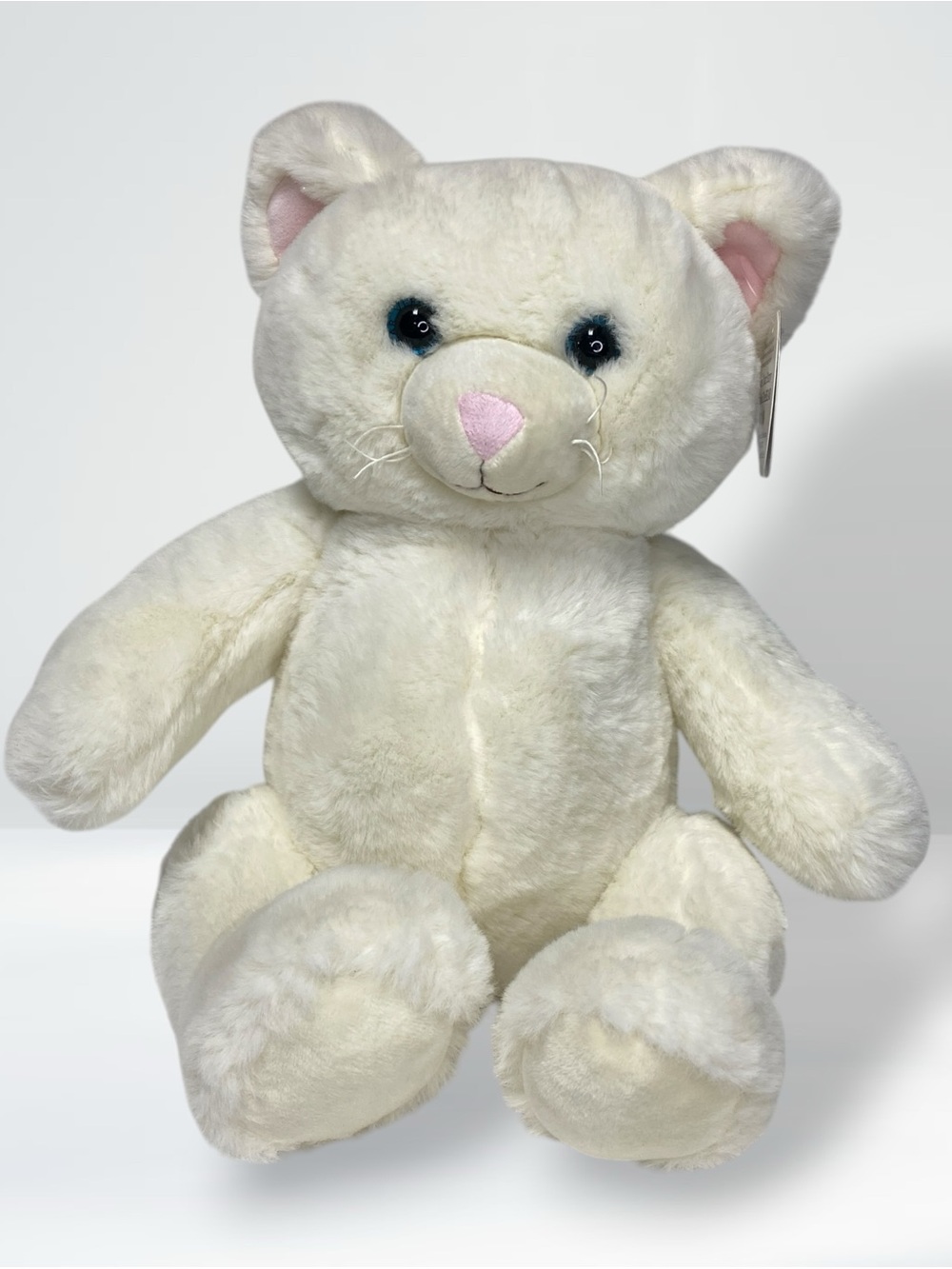 Vermont Teddy Bear Company Ivory White Cat Cuddle Chuck Plush Toy 15” Blue Eyes